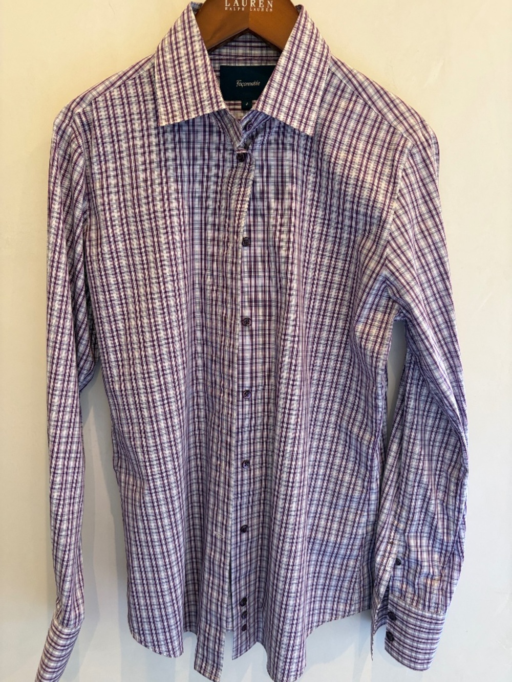 Faconnable Womens Long Sleeve Fitted Purple Stripe Dress Shirt Size 6